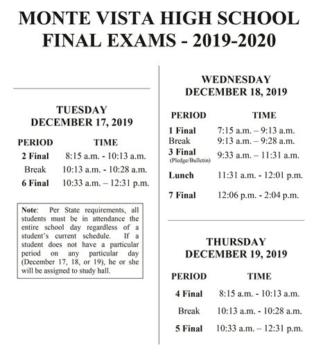 Monte Vista High School Bell Schedules